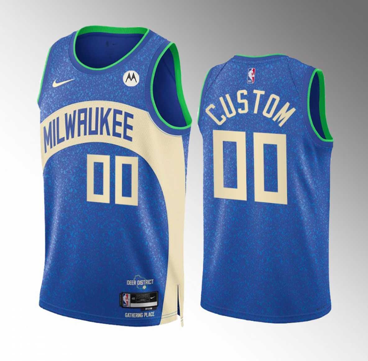 Men%27s Milwaukee Bucks Active Player Custom Blue 2023-24 City Edition Stitched Basketball Jersey->customized nhl jersey->Custom Jersey